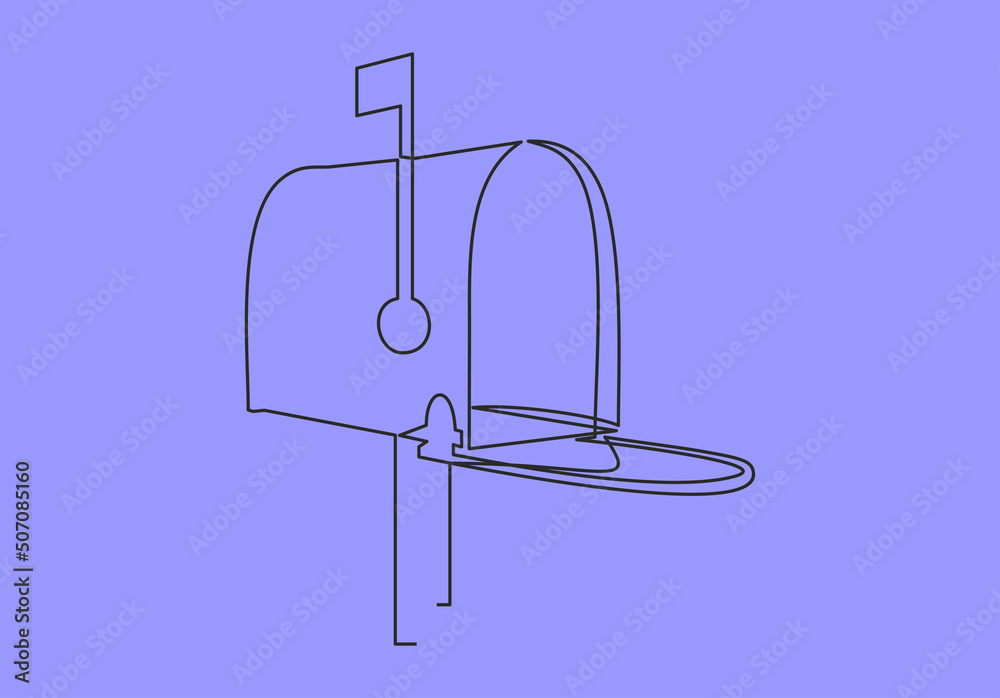 Mailbox closed, flag up.Vector continuous line.