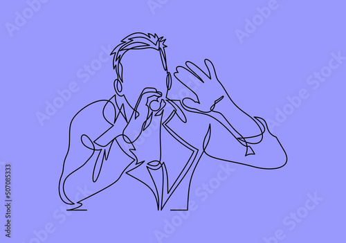 Male Singer singing passionately on stage in to microphone - Vector Illustration- continuous line drawing