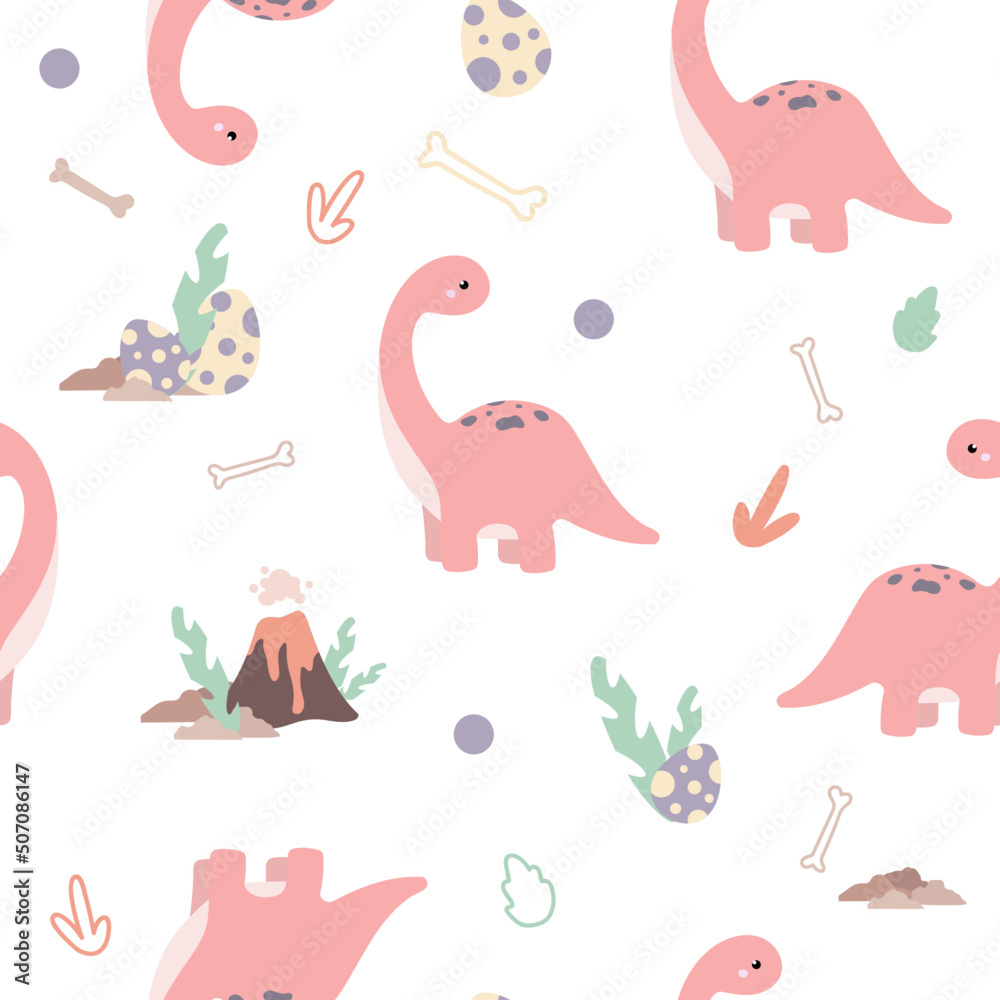 Seamless pattern with cute brachiosaurs in cartoon style. Suitable for stationery and children's textiles. Seamless pattern with cute brachiosaurs in cartoon style. Suitable for stationery and children's textiles.