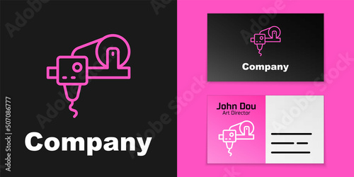Pink line 3D printer icon isolated on black background. 3d printing. Logo design template element. Vector