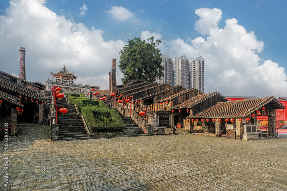 Fototapeta premium Foshan city, China. Nanfeng Ancient Kiln Cultural and Creative Zone, Shiwan Town. Being the oldest kiln of China, the history of the kiln can be traced back to the Ming Dynasty (1368-1644).
