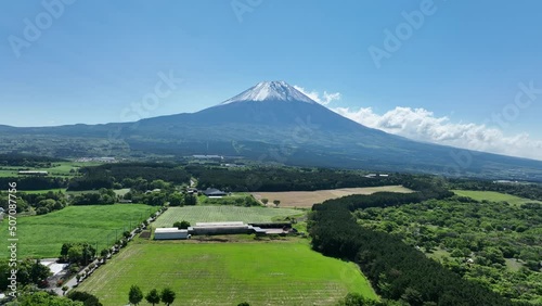 田貫湖、朝霧高原から富士山を空撮した風景。