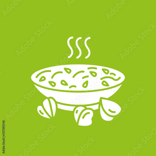 Food glyph icon. Tasty buckwheat on a plate. Organic balanced nutrition. Vegetarian food.Superfood concept. Filled flat sign. Isolated silhouette vector illustration