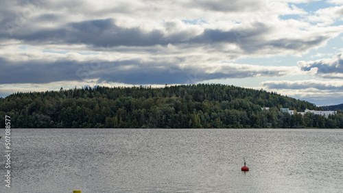 Finnish landscape lake and forest hills Jyväskylä, Finland.