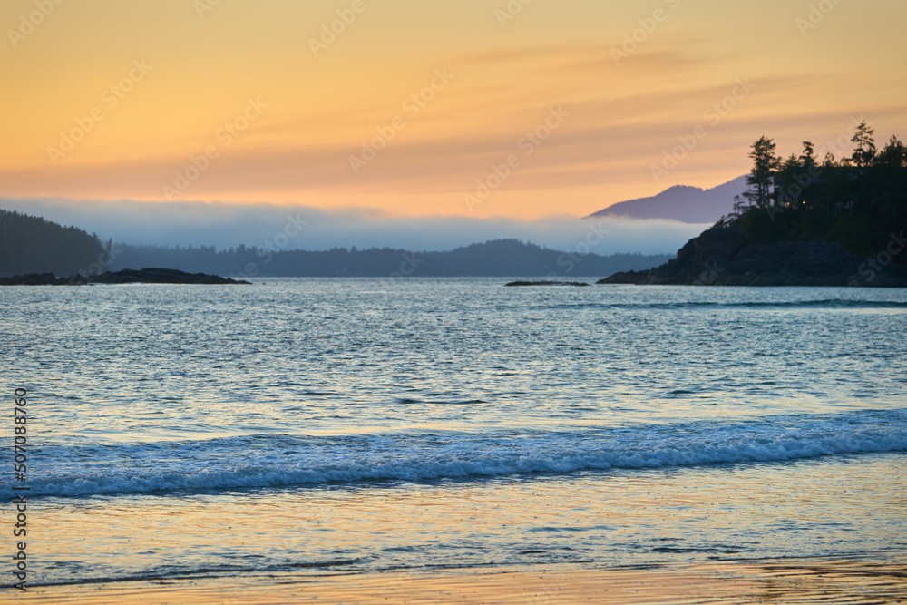 Pacific Northwest Shoreline Dusk. Dusk on the west coast of Vancouver Island in Tofino. BC, Canada.

