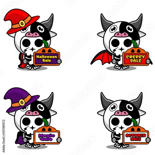 discount sale halloween party design  skull animal costume vector illustration