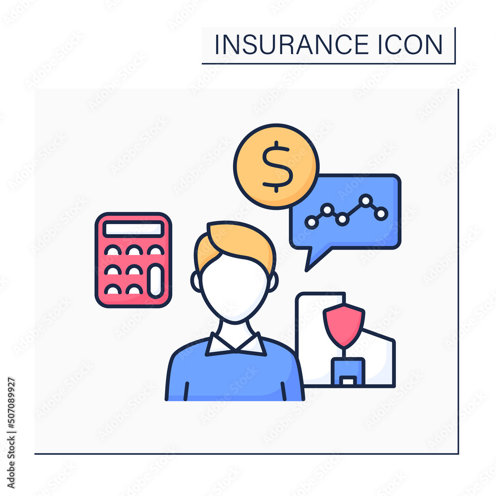 Actuary color icon. Person compiles and analyses statistics. Calculate insurance risks and premiums. Insurance concept. Isolated vector illustration Actuary color icon. Person compiles and analyses statistics. Calculate insurance risks and premiums. Insurance concept. Isolated vector illustration