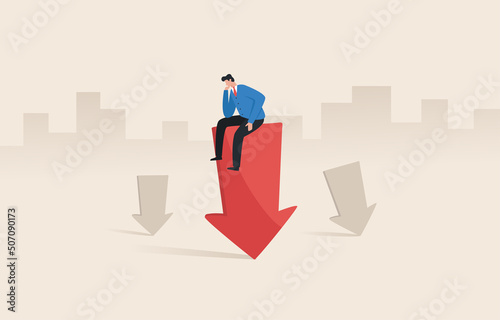Profit slump, The company financial performance has deteriorated. Investment financial crisis. The stagnation of the stock market. Stressed businessman.
