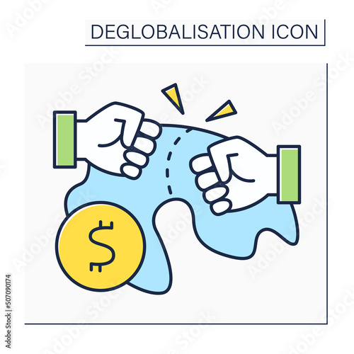 Territory war color icon.Fight and rivalry between supplier countries for profitable territories. Trade battle. Deglobalisation concept. Isolated vector illustration photo