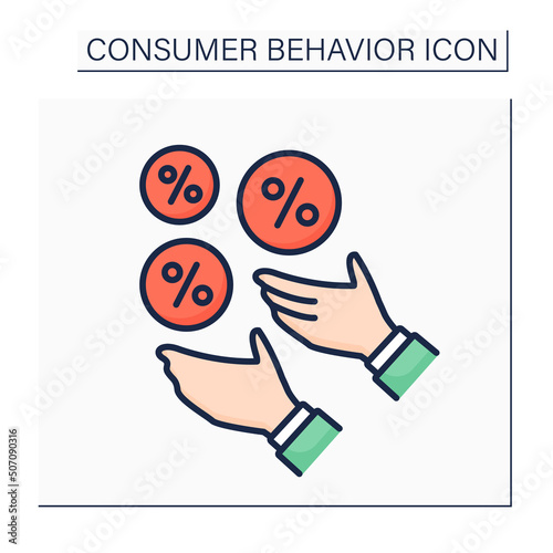 Interest color icon. Customers buying goods on discount. Finding sales. Mindful shopping. Consumer behavior concept. Isolated vector illustration 