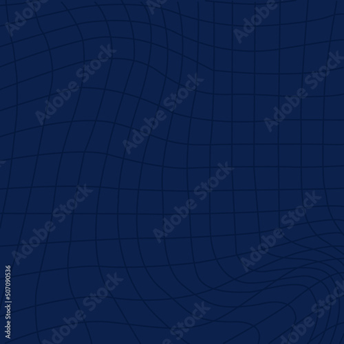 Dark Blue color Grid curved background. Mesh of distorted dynamic curved lines. Abstract geometric pattern.Wave monochrome texture. Rippled surface.