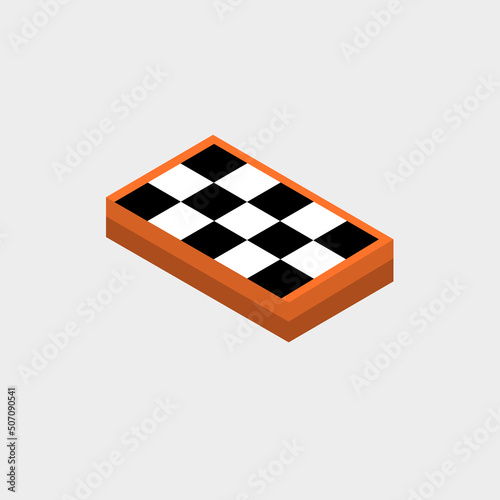 isometric chessboard. black and white chessboard with brown wooden frame. vector illustration