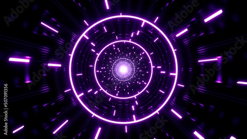 Glowing Purple Circle Light and Laser Beam