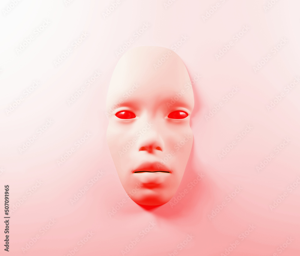 man face mask on the surface of the water, 3d render