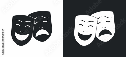 Comedy and tragedy theater masks set. Happy and sad mask. Drama and comedy symbol. Vector illustration photo