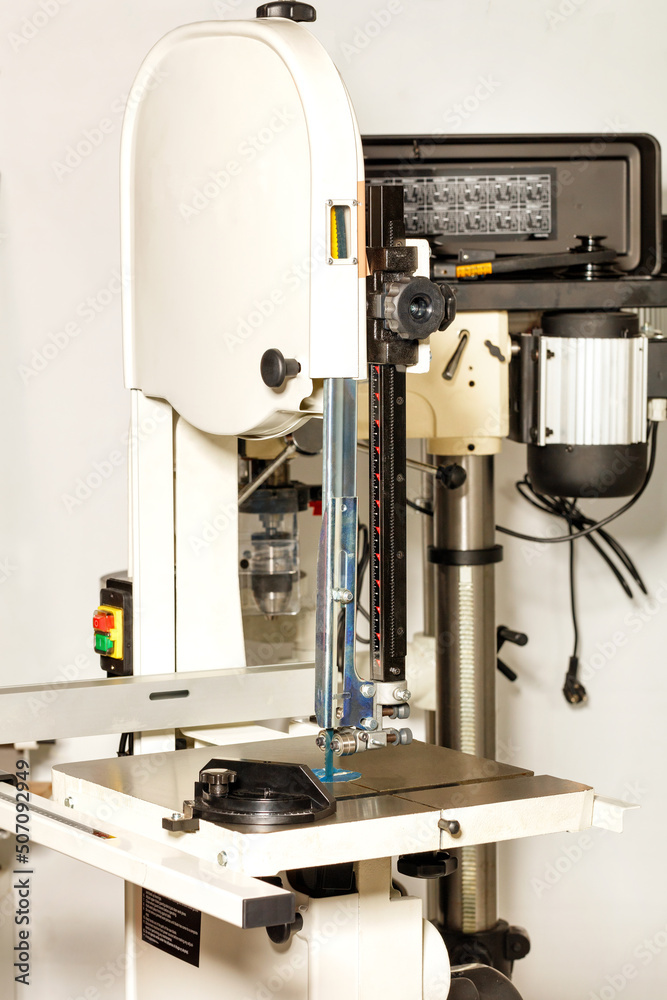 Vertical band saw woodworking machine for precise material processing.