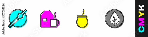 Set Cigarette, Cup of tea with milk, Mate and Tea leaf icon. Vector
