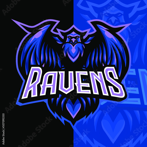 Raven, Crows, Bird, Fighter E-Sport Gaming Logo, Mascot, and Emblem Template Isolated Vector. Illustration Logo. Suitable for Game, Streamer, and E-Sport Team.