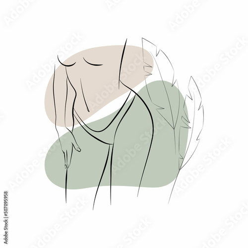 Vector illustration of a young woman’s naked body with floral ornament and abstracts