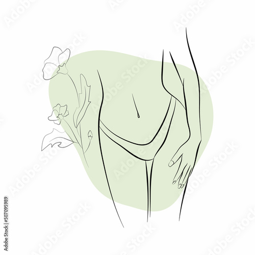 Vector illustration of a young woman’s naked body with floral ornament and abstracts