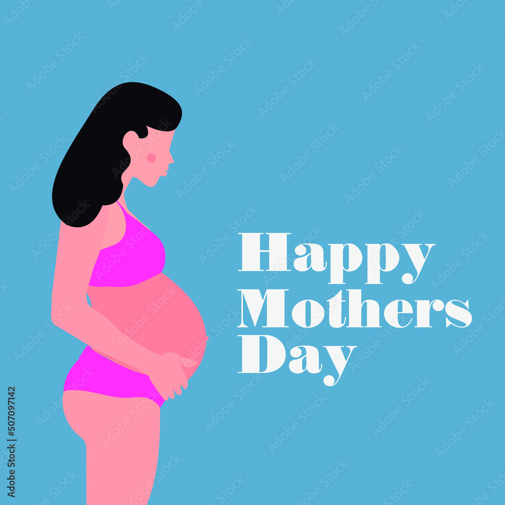 Portrait of beautiful young pregnant woman. Concept of pregnancy and motherhood. Flat vector illustration. Portrait of beautiful young pregnant woman. Concept of pregnancy and motherhood. Flat vector illustration.