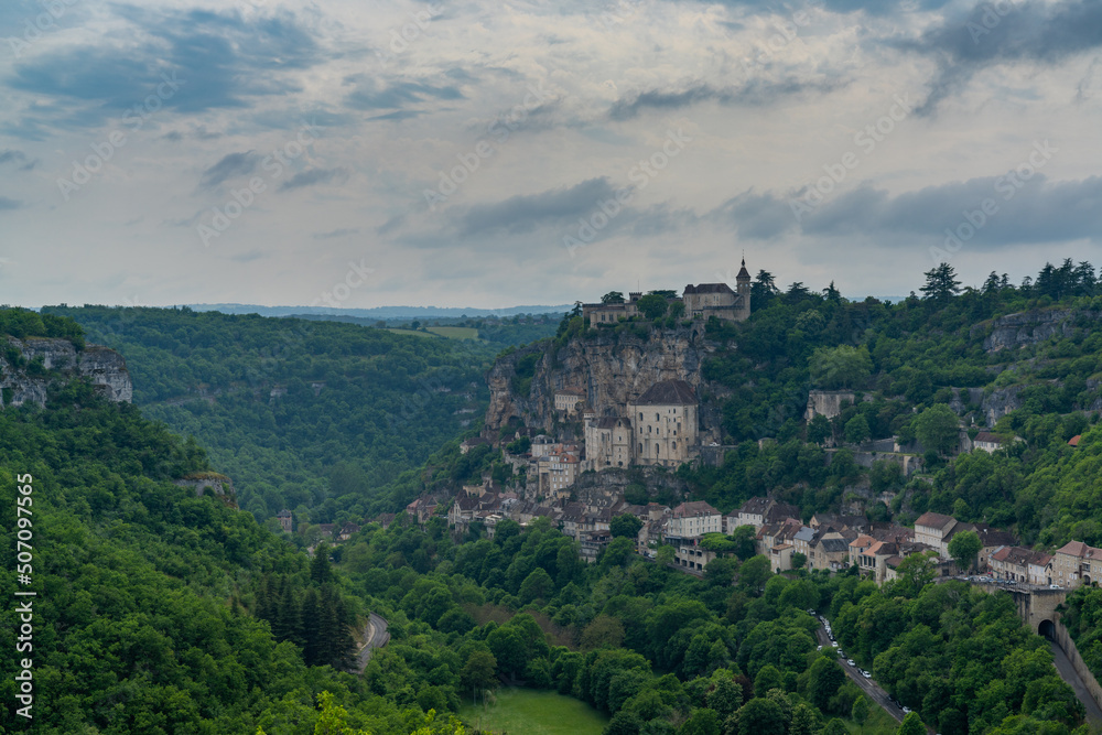 view of the Dordogne Valley and the historic cliffside village of Rocamadour