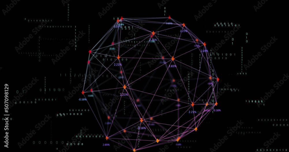 Fototapeta premium Image of data processing and shapes on black background