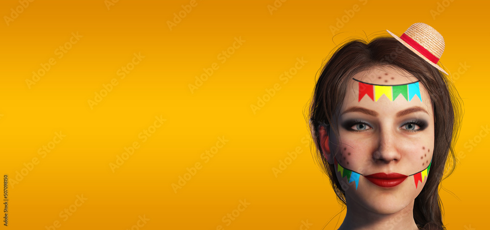 A beautiful 3d illustration with woman (not real woman) painting for Brazil June Celebration. A beautiful 3d illustration with woman (not real woman) painting for Brazil June Celebration.