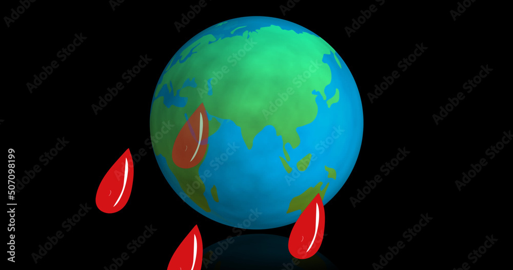 Image of drops of blood over glob - obrazy, fototapety, plakaty 
