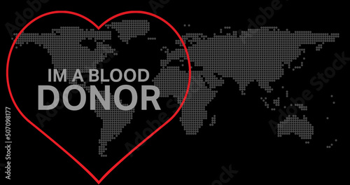 Image of blood donation text over world map