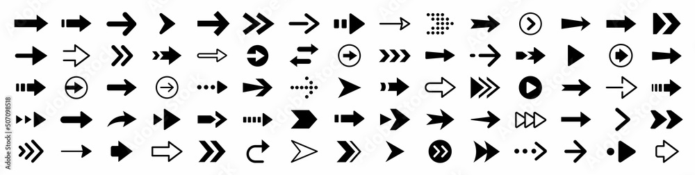 Arrow icon set. Arrow. Cursor. Collection different arrows sign. Black vector arrows icons. Modern simple arrows. Vector illustration. - obrazy, fototapety, plakaty 