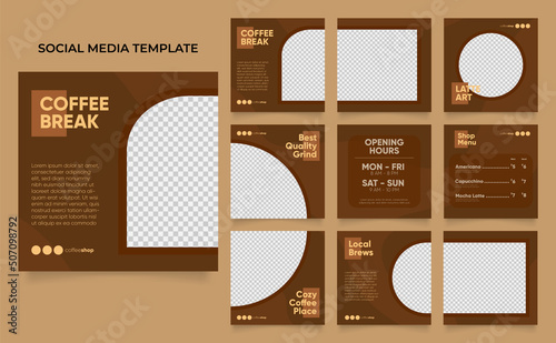 social media template banner blog coffee sale promotion. fully editable instagram and facebook square post frame puzzle organic sale poster. drink and beverage vector background