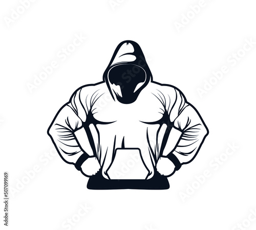 Hooded man. Mix fight logo template. Fight club label. Assassin gaming mascot