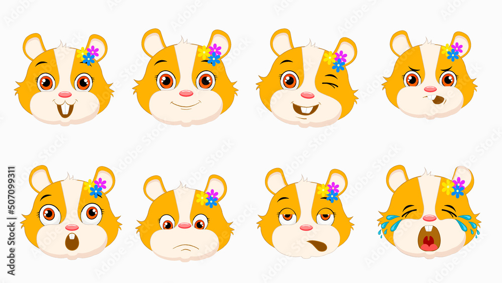 Naklejka premium kawaii emotions on a funny hamster face