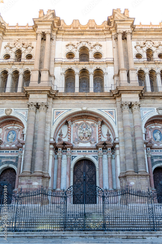 details of the exterior facade of the cathedral of Malaga