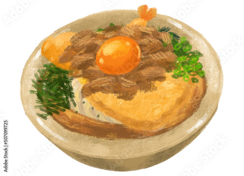 Wallpaper Mural Inari shrimp tempura beef egg udon noodle soup Japanese food illustration  hand drawing art Torontodigital.ca