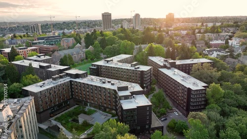 Aerial of the residence halls at University of Washington's north side of campus. photo