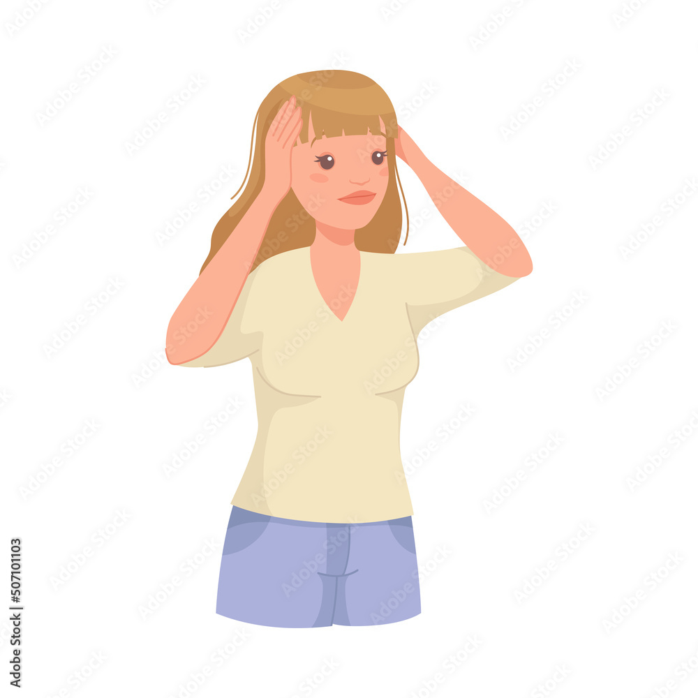 Pensive Woman Character Scratching Head Thinking and Considering Something Vector Illustration Pensive Woman Character Scratching Head Thinking and Considering Something Vector Illustration