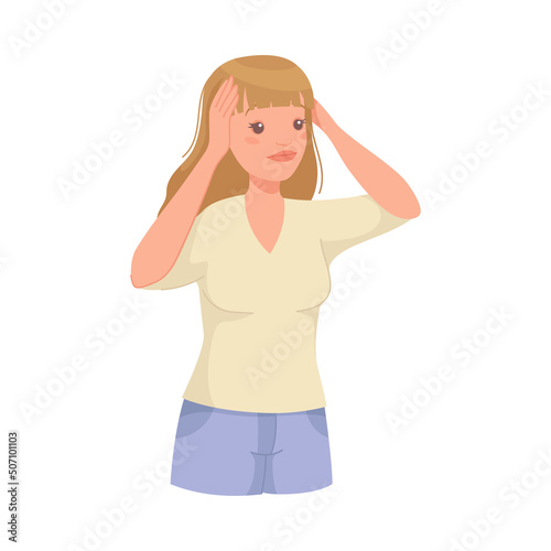 Pensive Woman Character Scratching Head Thinking and Considering Something Vector Illustration