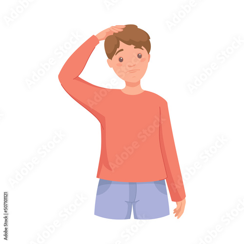 Pensive Man Character Scratching Head Thinking and Considering Something Vector Illustration