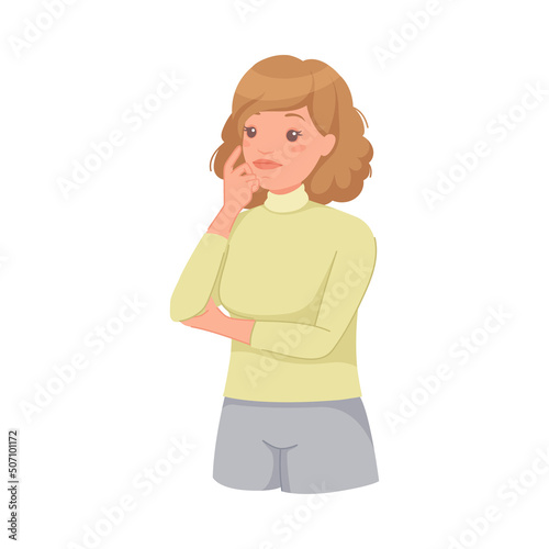 Pensive Woman Character Scratching Head Thinking and Considering Something Vector Illustration