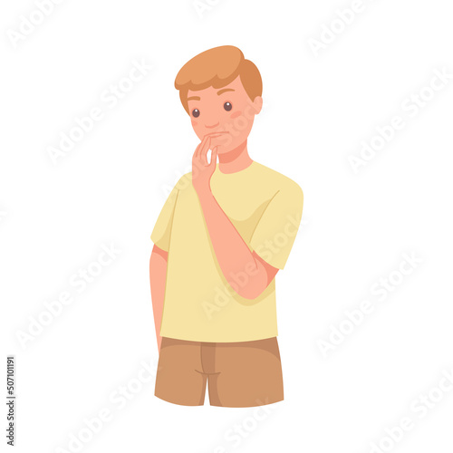 Pensive Man Character Scratching Head Thinking and Considering Something Vector Illustration