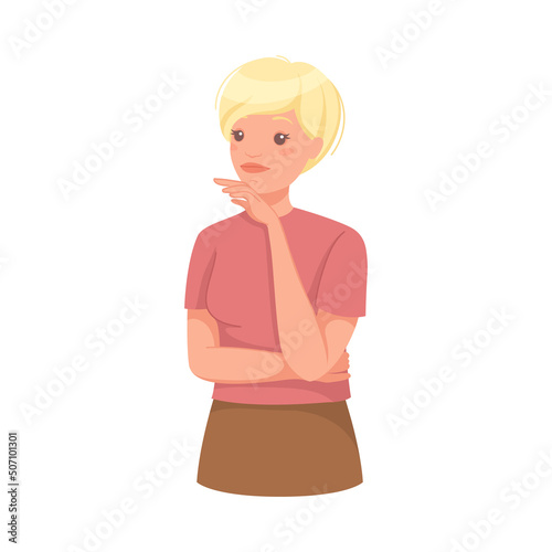 Pensive Woman Character Scratching Head Thinking and Considering Something Vector Illustration