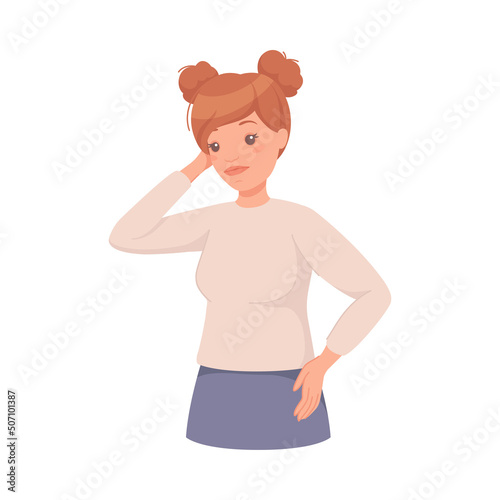 Pensive Woman Character Scratching Head Thinking and Considering Something Vector Illustration