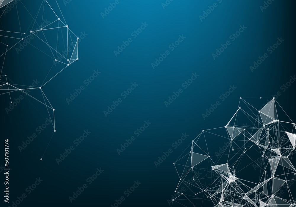 Abstract Internet connection and technology graphic design. Data futuristic. Low poly shape with connecting dots and lines on dark background.