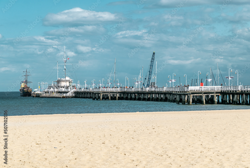 Fototapeta premium Old wooden pier in Sopot, Baltic Sea coast 