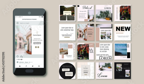 Social media pack Posts for internet content, site for Bloggers, Fashion, ad, Lifestyle brands, Creative businesses blog. Set of square Presentation templates. Unique trendy website slider frames.