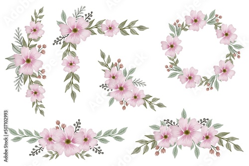 Fototapeta Naklejka Na Ścianę i Meble -  arrangement of pink floral watercolor frame for wedding invitation