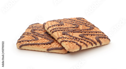 Chocolate cookies isolated on white.