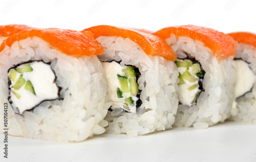 set of philadelphia roll on white background. close up set of philadelphia roll on white background. close up